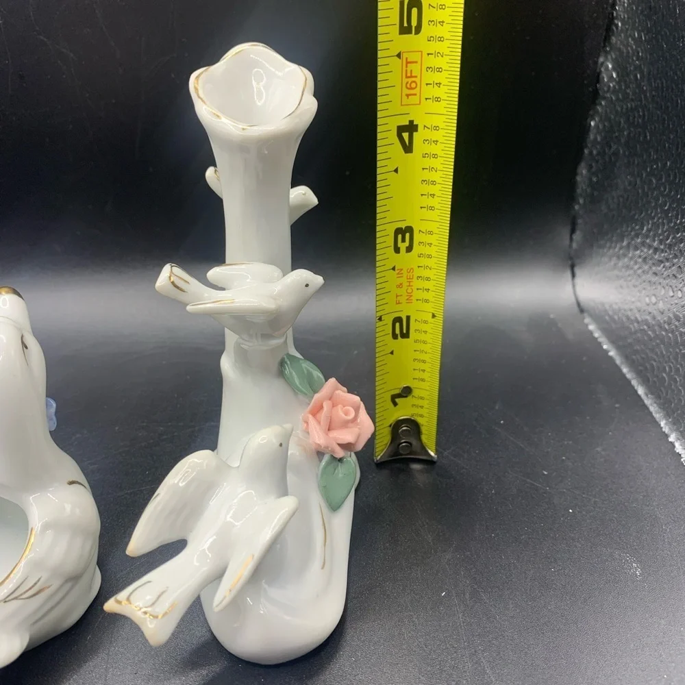 2/Porcelain Ducks & Doves Mini Bud Vases